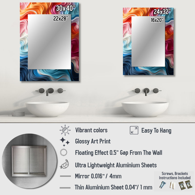 Multicolore Op Art Illusory Profondeur - miroir Op Art, miroir mural moderne unique, impression d'art en métal, 32 po x 24 po