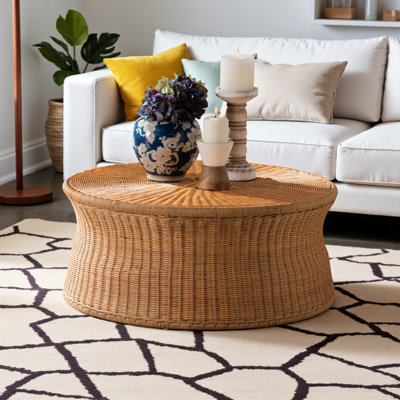 Miliano Round Table Top Natural Handwoven Wicker Rattan Coffee Table, 13.10" H X 29.74" W X 29.74" D