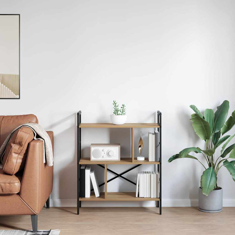 75cm W Steel Etagere Bookcase, Artisan Oak, (3 Shelves) 91cm. H x 75cm. W x 30cm. D