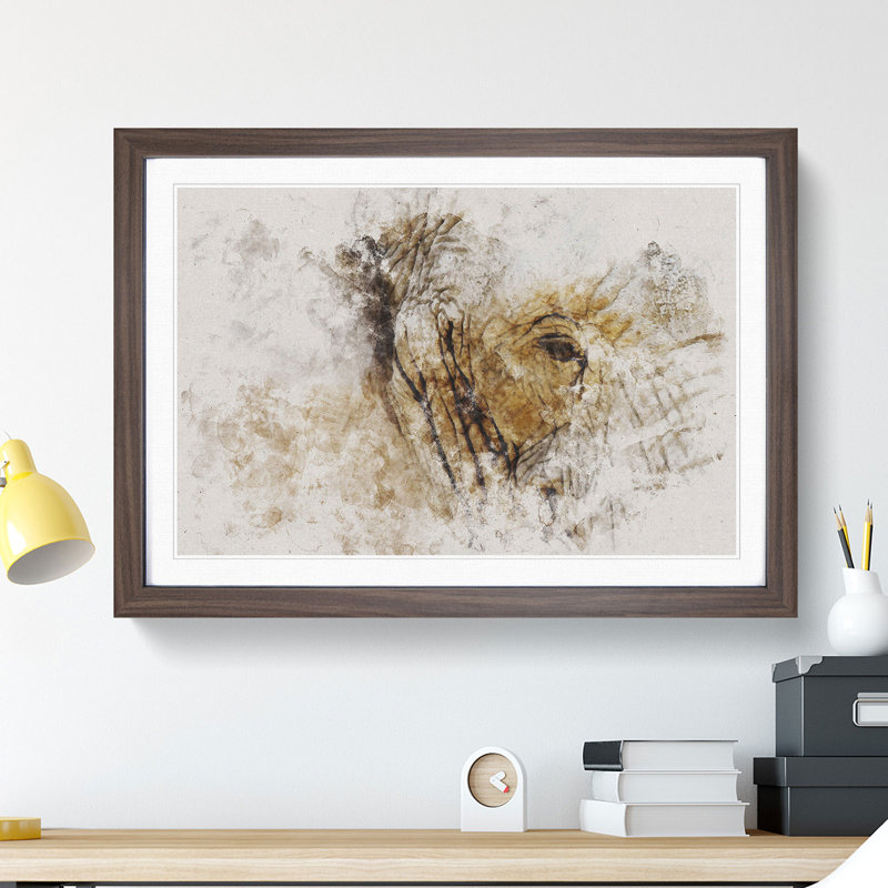 Elephant Vol.5 Watercolour - Picture Frame Graphic Art, 27cm H x 36cm W x 2cm D, Walnut