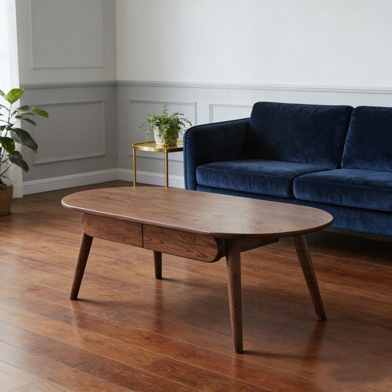 Table basse Capsule avec tiroirs, table basse basse 100% bois massif et bureau d'étude pour une efficacité optimale.