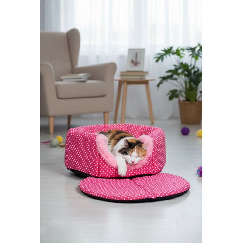 Lit confortable pour chat, rose, 15,7 po x 15,7 po | 50% coton / 50% polyester, coussin moelleux (14,9 po x 14,9 po) | Éponge de 1,0 pouce d'épaisseur pour un confort ultime | Conception élégante pour les chats de toutes tailles