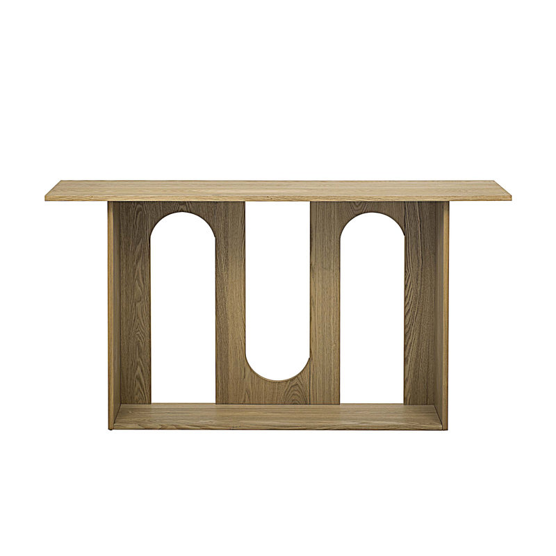 Modern and Curved Design Ash Veneer Console Table with Shelf, Natural