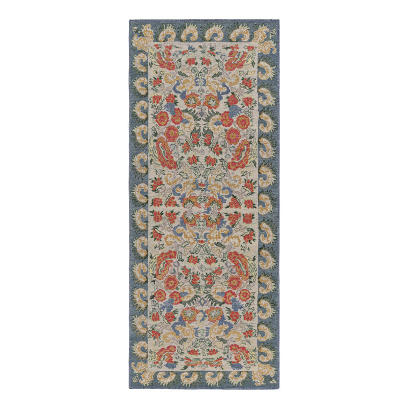 Rug & Kilim’S Classic Style Runner Rug In White With Floral Patterns, Rectangle 3'2" x 8'1"