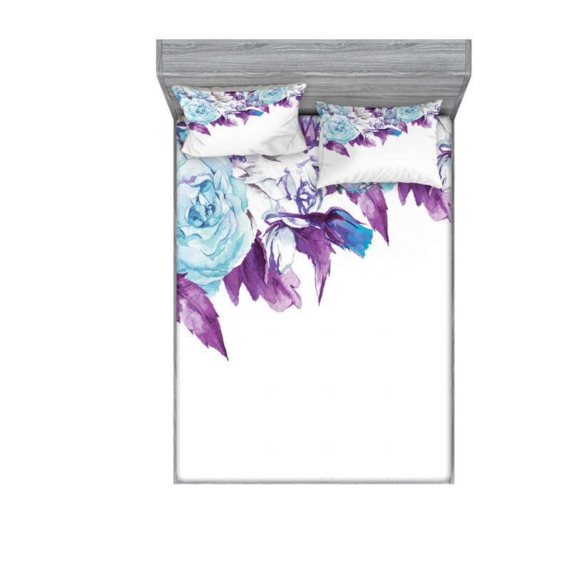 Microfiber Floral Sheet Set, Queen Sheet Set with Fitted Sheet