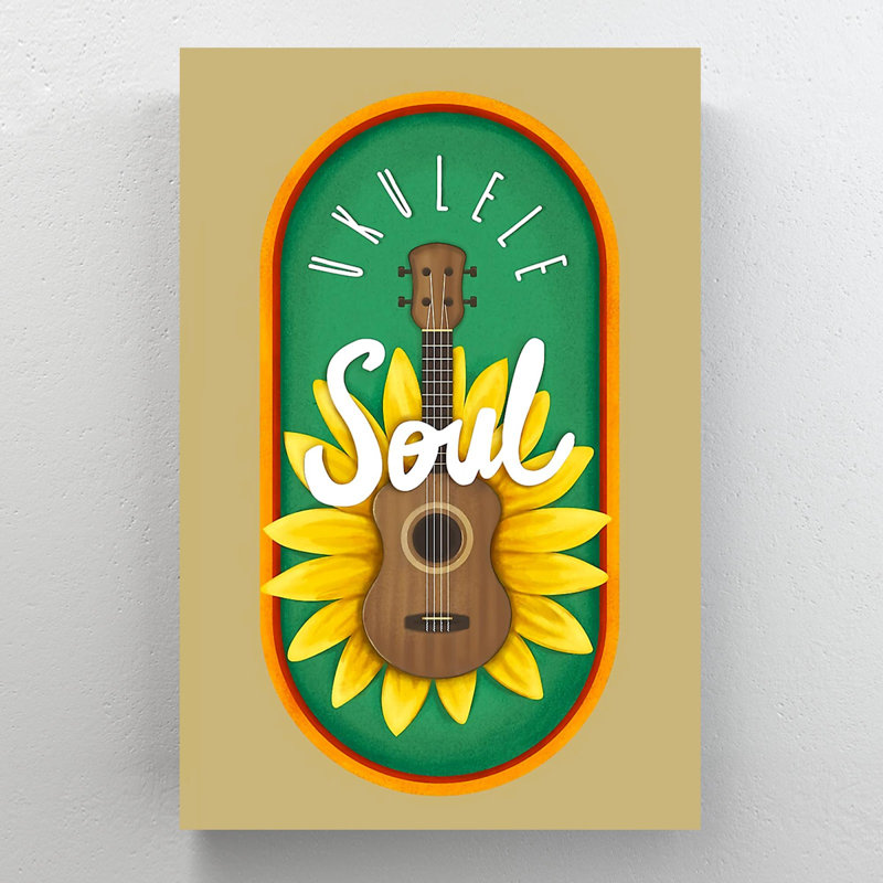 «UKulele With Sunflowers», impression d'art graphique rectangulaire sur toile tendue, H 20 po x l 16 po x P 2 po