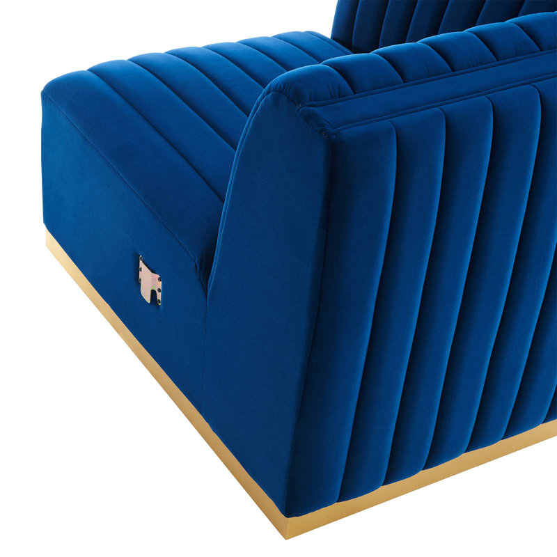 Fauteuil d'angle gauche en velours Conjure Channel, Bleu marine