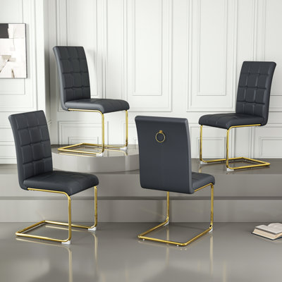 Modern Upholstered PU Faux Leather Seat Dining Chairs (Set Of 4)