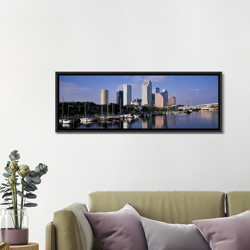 «Panoramic Tampa, Florida», reproduction de photo sur toile tendue, H 20 po x l 60 po x P 1,5 po, Toile avec cadre noir