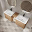 Meuble-lavabo mural avec double lavabo en céramique, rangement ouvert et porte à fermeture en douceur-490852373