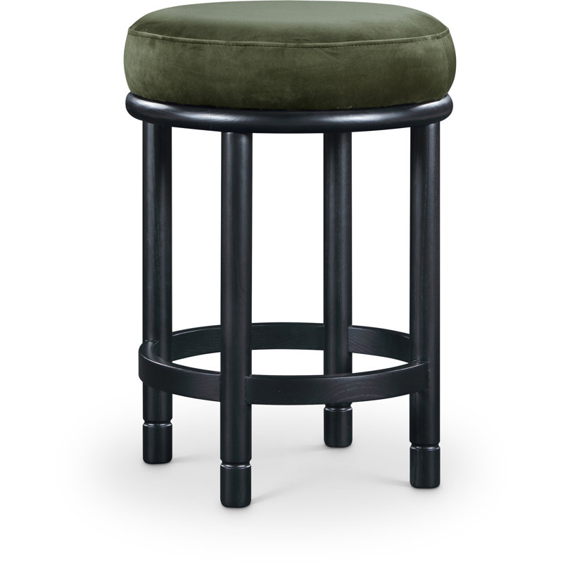 Tabouret de comptoir en velours Monette, Velours vert, Naturel