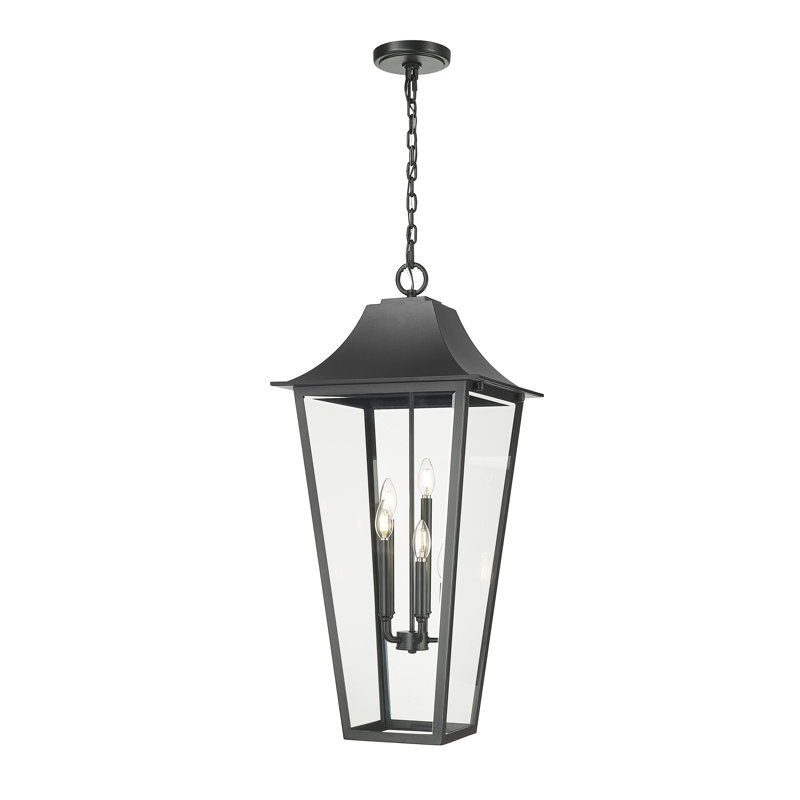 Ouen 5 Light Outdoor Chain Mount Ceiling Fixture in Black