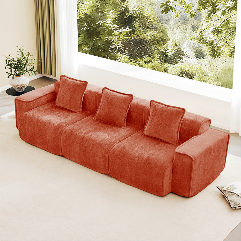 Canapé modulaire 3 places, canapé 3 places avec coussins décoratifs, H 31,1 po x l 108,66 po x P 38,2 po, Rouge