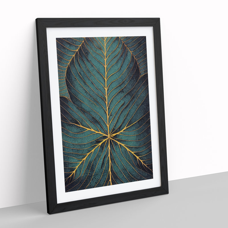 Mystical Leaf - Single Picture Frame Print, Black, 64cm H x 46cm W