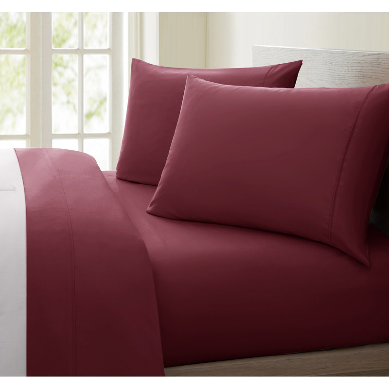 Ensemble de draps unis 100% coton à densité de tissage 1200 fils United Collection, Bourgogne, Simple TG