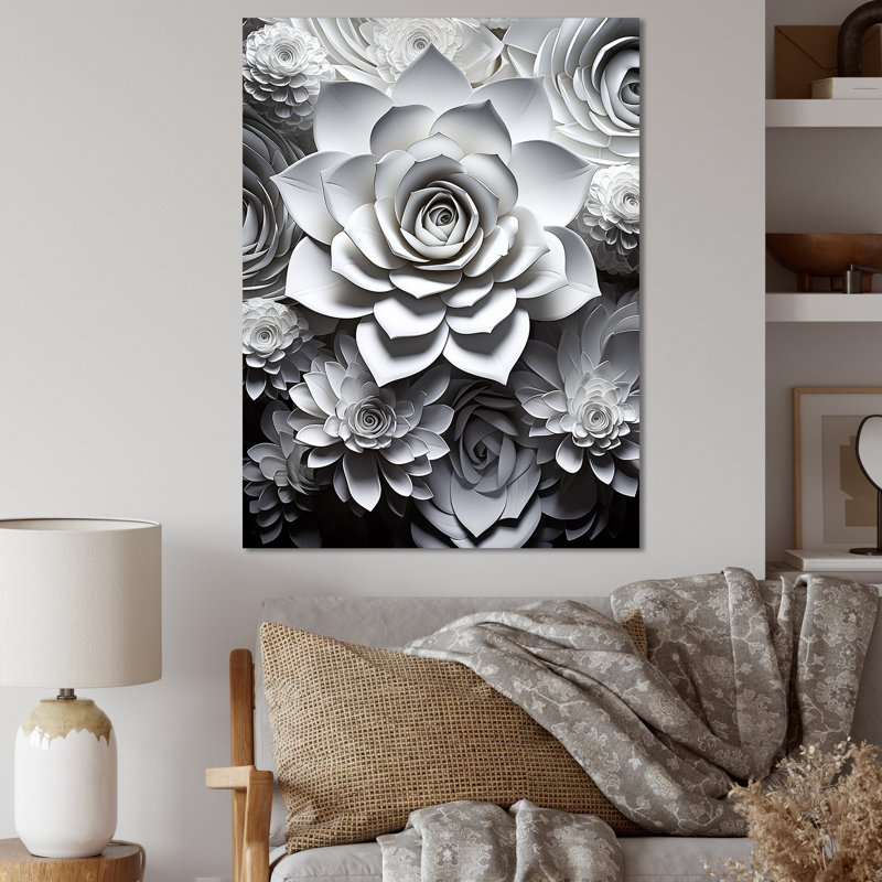 Minimalisme noir et blanc «Succulent I», reproduction sur toile encadrée, Toile tendue, H 32 po x l 24 po x P 1 po