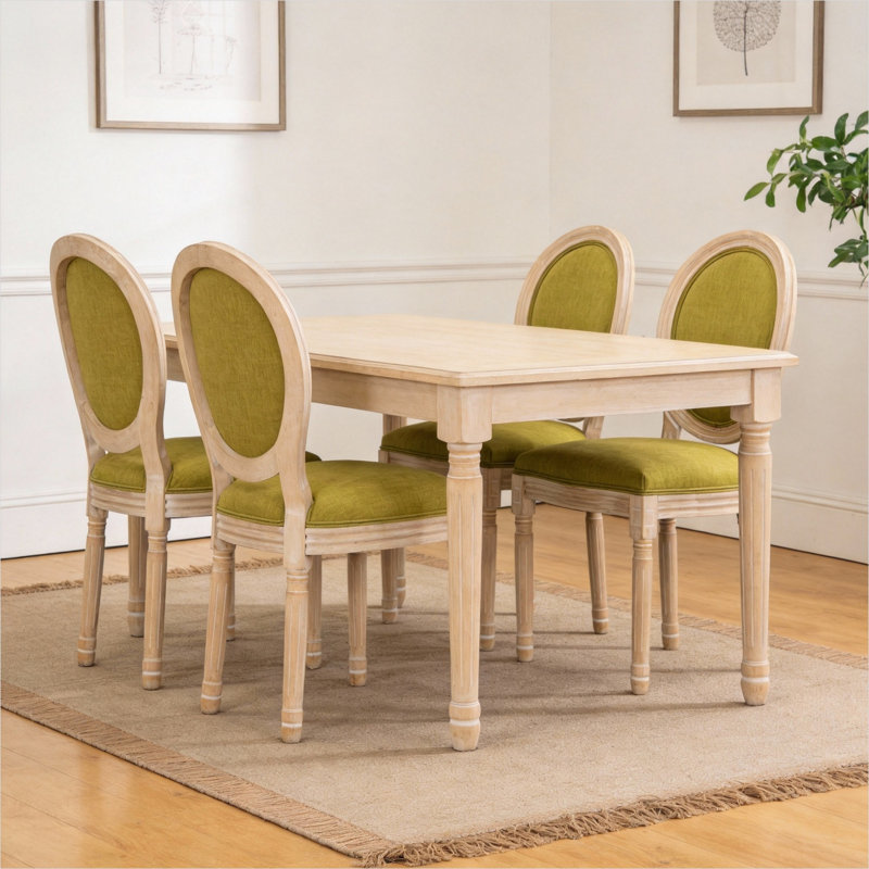 Ensemble de 2 chaises d'appoint rembourrées en mélange de coton avec cadres en bois massif, sièges de salle à manger vert classique pour la cuisine, le salon ou le restaurant, style champêtre