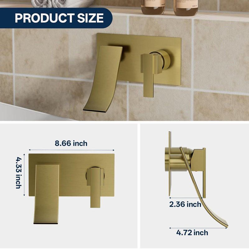 Waterfall Wall-Mounted Single-Handle Modern Bathroom Faucet , Brushed Gold