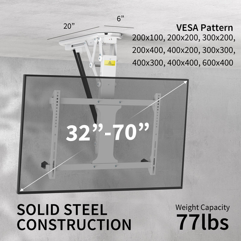 Electric Flip Down Ceiling Mount for 32” to 70” TVs MOUNT-E-FD70, White
