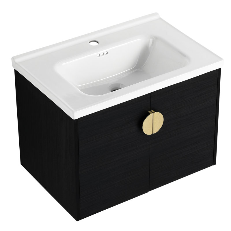 Meuble-lavabo moderne - 28 po, lavabo mural en châtaignier noir avec beaucoup d'espace de rangement, Noir, 28"