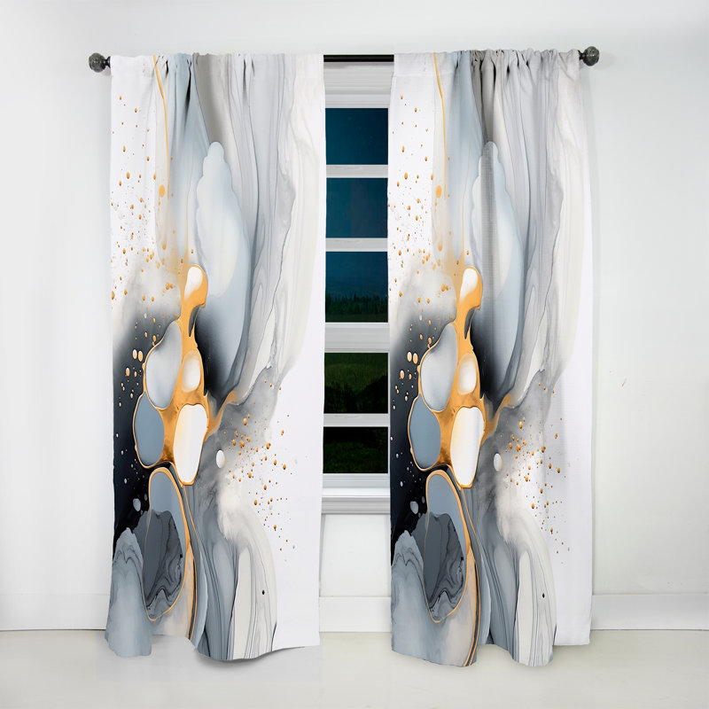 Gretchine Grey Gold Impressions Transcendent I - Modern Curtain - Velvet Room Darkening - 1 panel, 52" W x 108" L