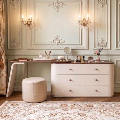 Modern Extendable Makeup Vanity Desk, 47.24"-90" Convertible Dressing Table with Adjustable Layout and 6 Storage Drawers, Space-Saving Makeup Table for Bedroom