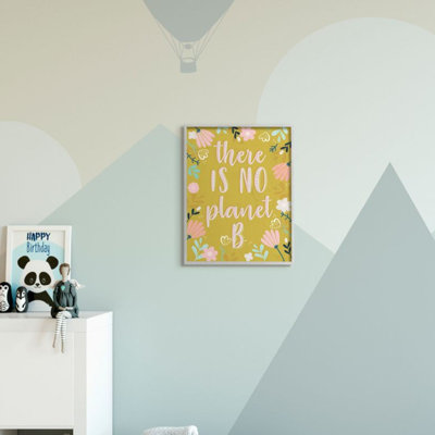 «No planète B phrase rose floral illustration border» par Angela Nickeas - impression d'art textuel