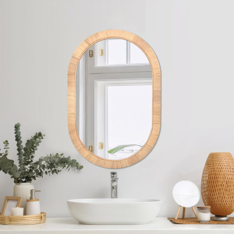 20"x30" Boho Rattan Oval Wall Mirror