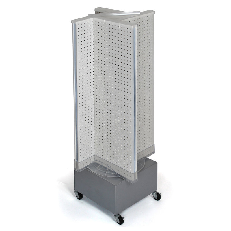 Pinwheel Pegboard Floor Display on Revolving Wheeled Base. Spinner Rack Stand. Panel Size: 13.5"W x 44"H