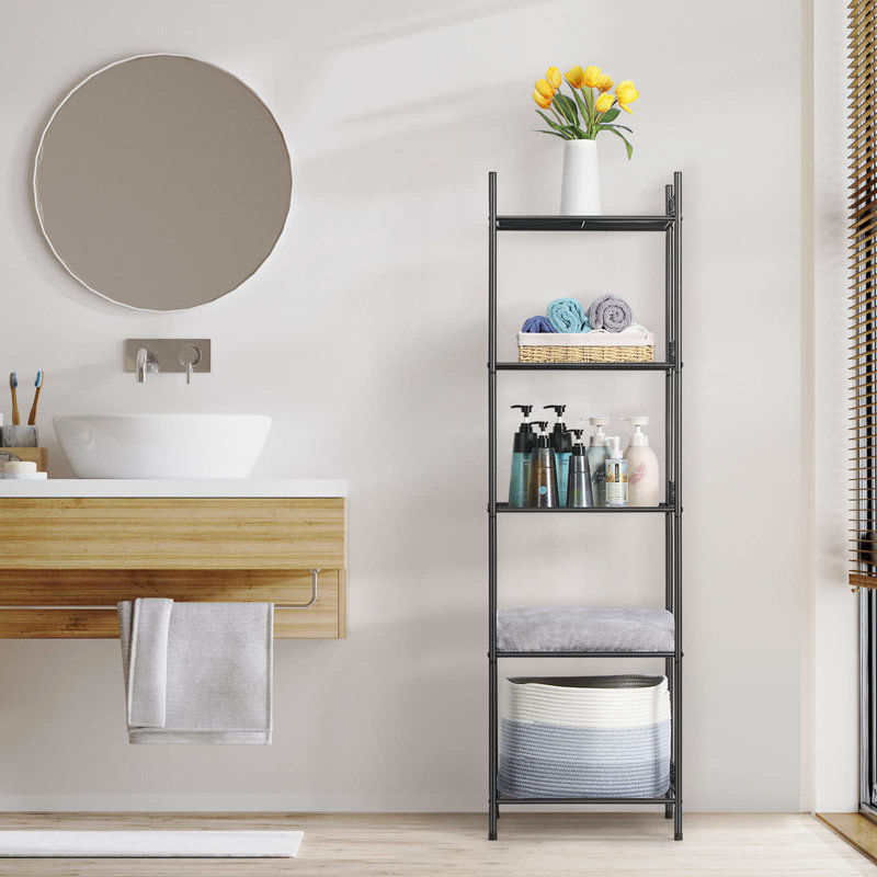 Étagère de rangement à 5 niveaux pour salle de bain, étagère grillagée robuste