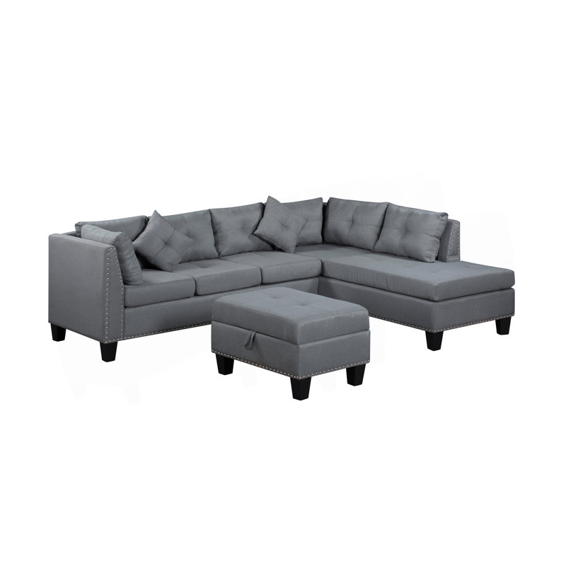 104.5" Upholstered Sofa,Chaise & Ottoman , Gray