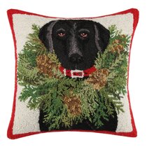 Hooked Wool Holiday Throw Pillow with Black Labs in Truck