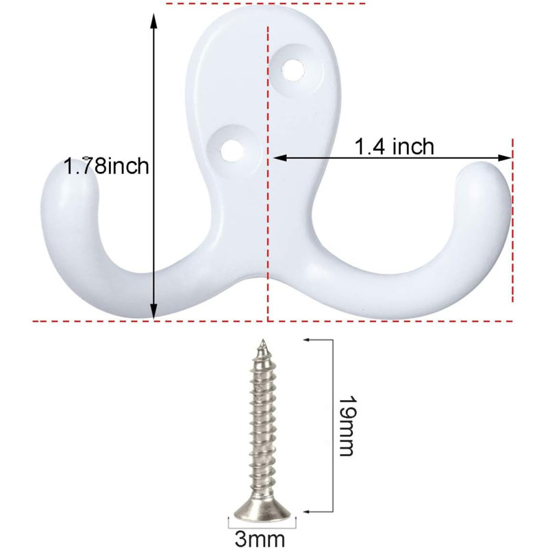 Paquet de 20 crochets à manteaux robustes fixés au mur avec 40 vis crochets muraux crochets à double branches rétro pour manteau, écharpe, sac, serviette, clé, capuchon, tasse, chapeau
