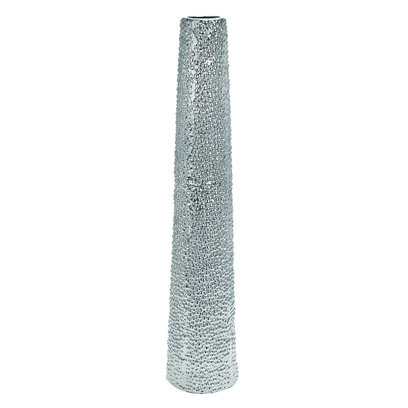 Akerra Ceramic Tall Decorative Vase with Bubble Texture, 40" H x 8" W x 8" D, Silver