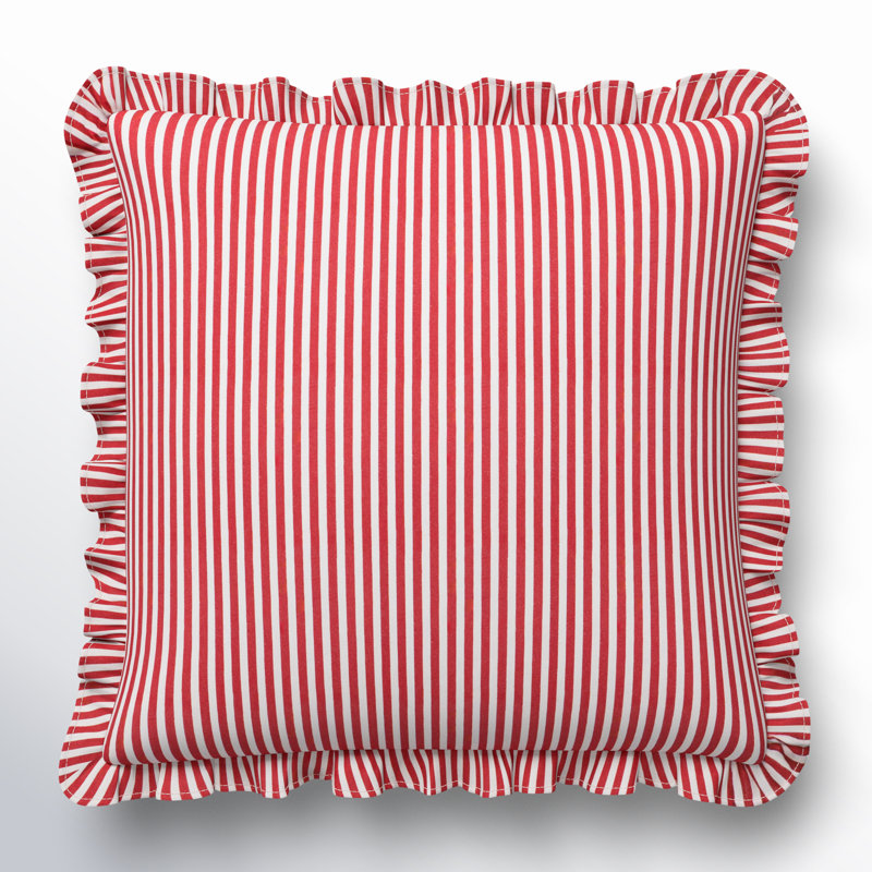 Aneatra Ruffled Cotton Blend Reversible Throw Pillow, 20"H x 20"W, Pillow Cover Only - No Insert, Red Striped