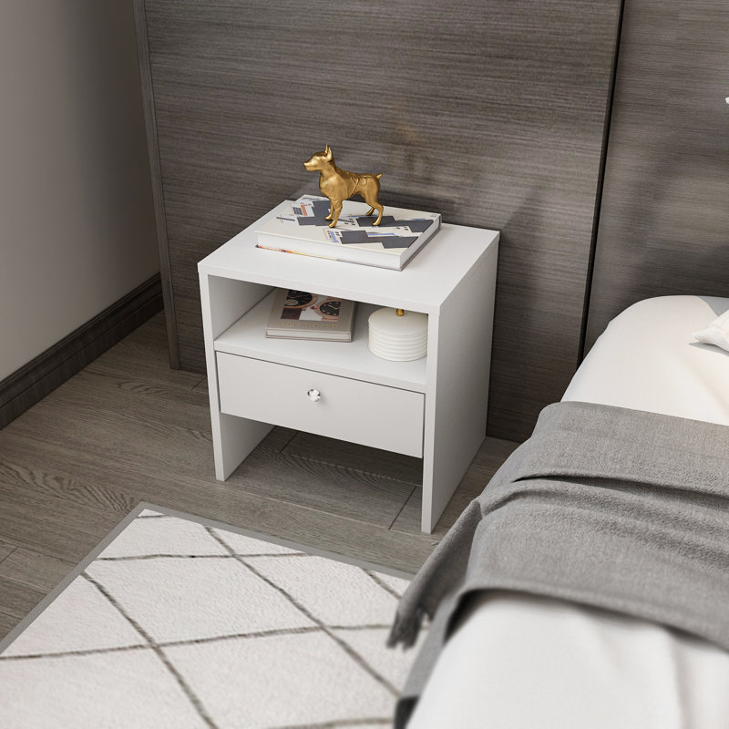 Zarae 1 Drawer Bedside Table Nightstand, White