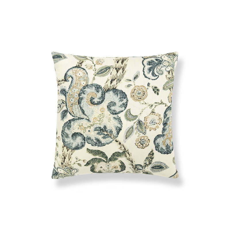 Cumbria Hand Block Pillow, Aquamarine/Ivory/Floral