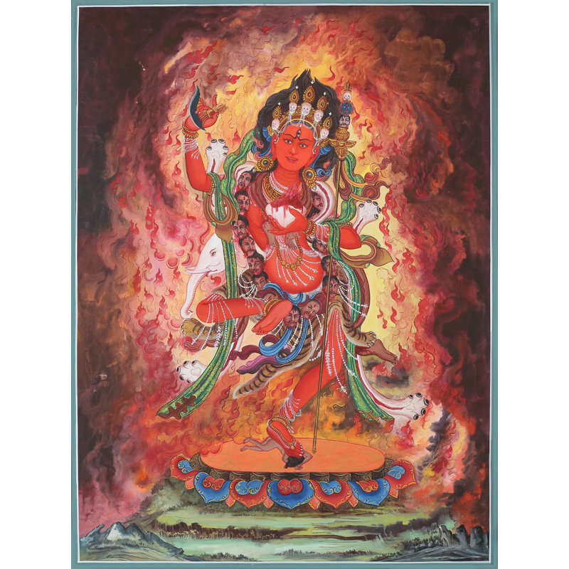 Déesse Newari Vajrayogini (Thangka sans brocart) | Aquarelle sur coton