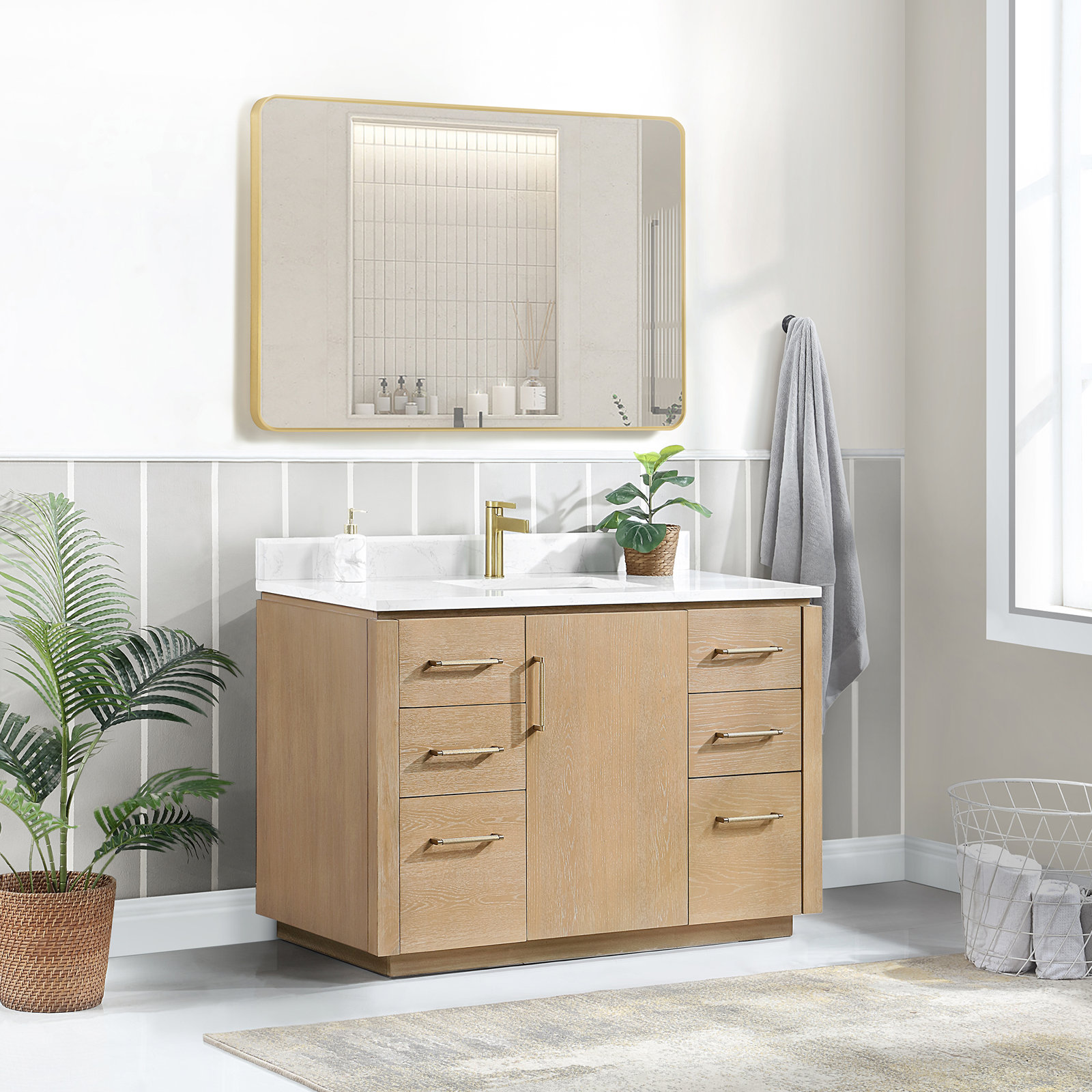 Cloverfield 48'' Single Bathroom Vanity, Gold, Washed Ash Gray