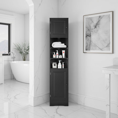 Multi-Functional Tall Corner Bathroom Cabinet with 2 Doors, Adjustable Shelves & Open Shelf for Bathroom & Hallway