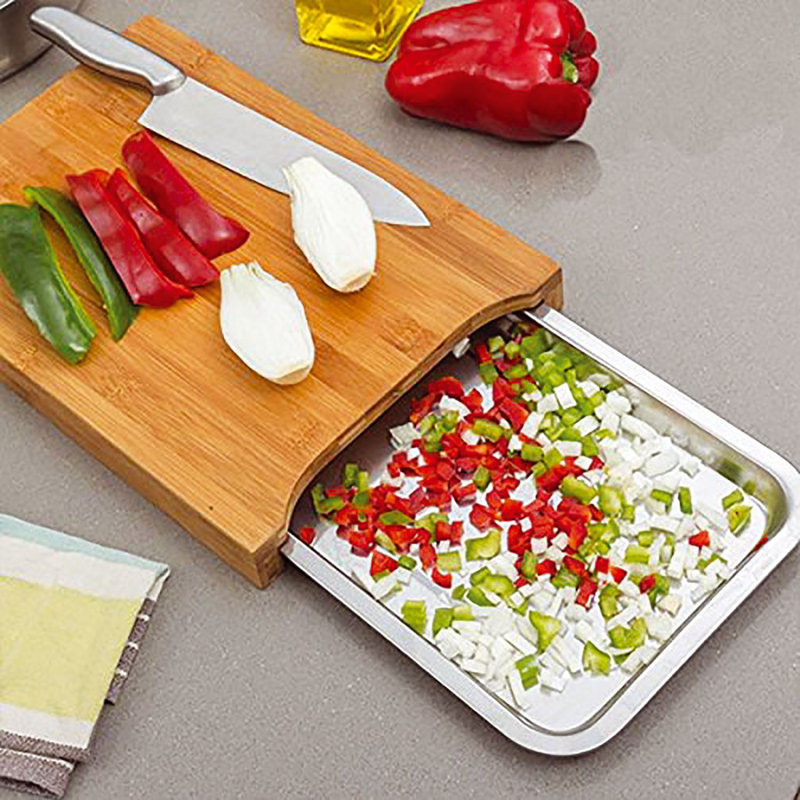 Bamboo Chopping Board With Stainless Steel Tray