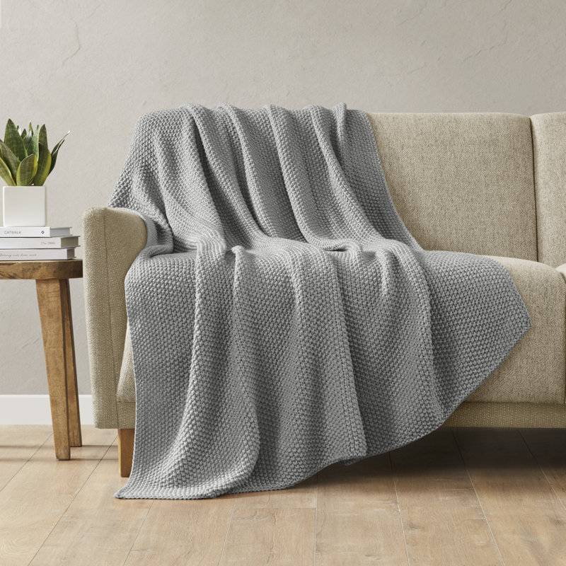 Gray Knitted Acrylic Cozy Machine Washable Throw Blanket