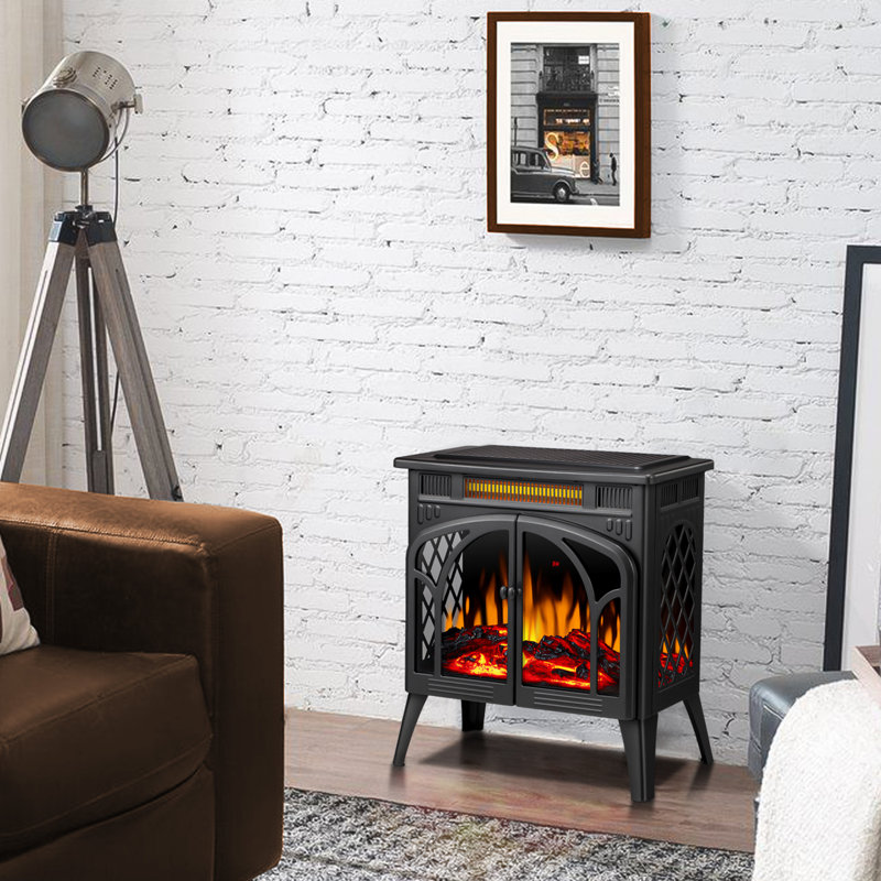 R.W.FLAME 23.5''W 500W/1500W Electric Fireplace Stove With Remote Control, Black