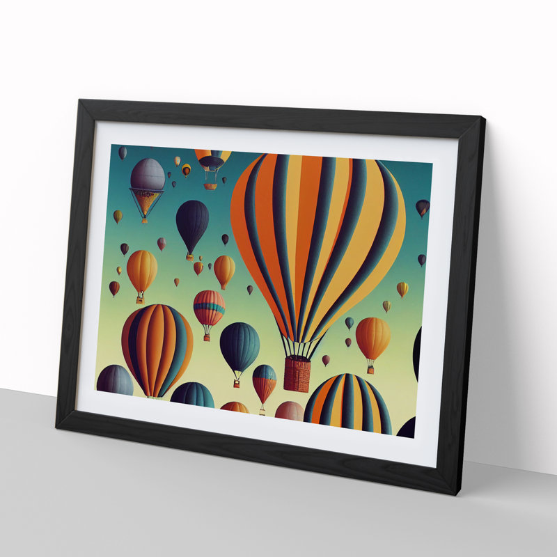 Art Deco Hot Air Balloons Vol.2 - Single Picture Frame Print, Black, 46cm H x 64cm W