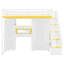 Lit mezzanine double avec escalier de rangement, coiffeuse, garde-robe et ports USB, lumières DEL pour adolescents, blanc et jaune-2046200476