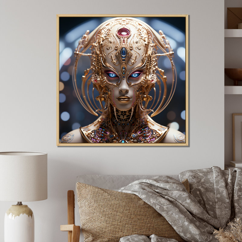 Sci-Fi, portrait d'une déesse futuriste dorée - Portraits abstraits, décoration murale, H 24 po x l 24 po x P 1 po