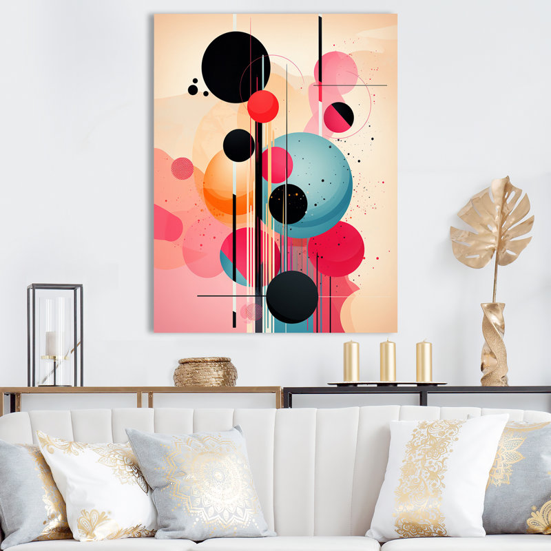 Impression sur toile géométrique rétro Serendipity, H 40 po x l 30 po x P 1,5 po, Cadre flottant noir