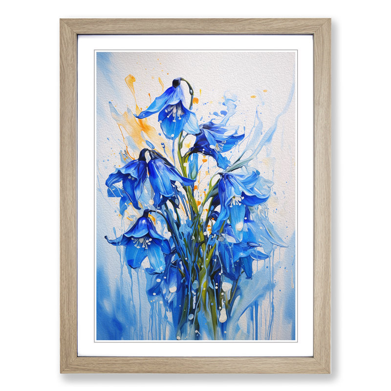 Bluebell Flower Action Painting No.2 - Single Picture Frame Print on Wood, 34cm H x 25cm W x 2cm D, Oak Framed