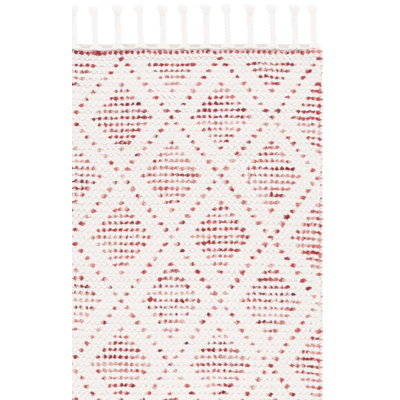 Tapis rouge / ivoire en laine et coton tissé à la main bolologique