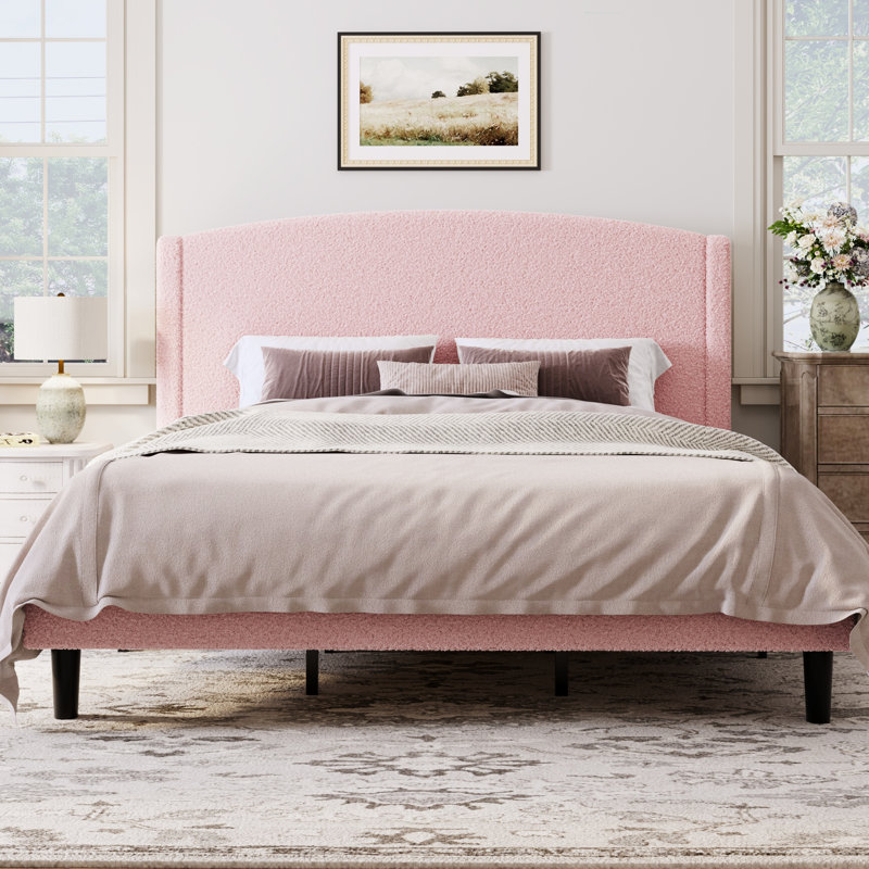 Lit plateforme tapissier Chic Teddy, Très grand lit, Rose